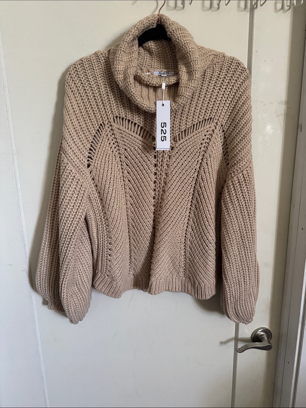 525 America Chunky Cowl Neck Sweater in Beige